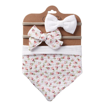 Baby's Triangle Towel Waterproof Bib Bow Headband Set