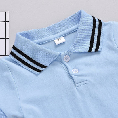Striped stand collar shirt Short Sleeve Top Shorts two piece set