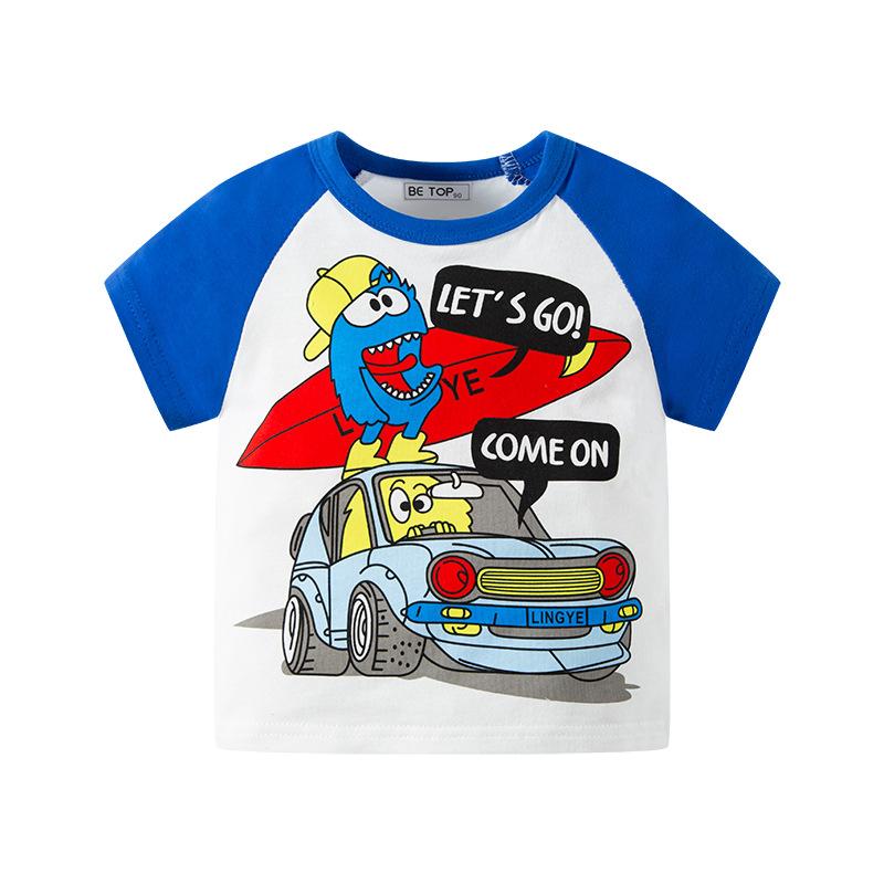 Children's short sleeve T-shirt insert sleeve contrast color boys' top hair substitute