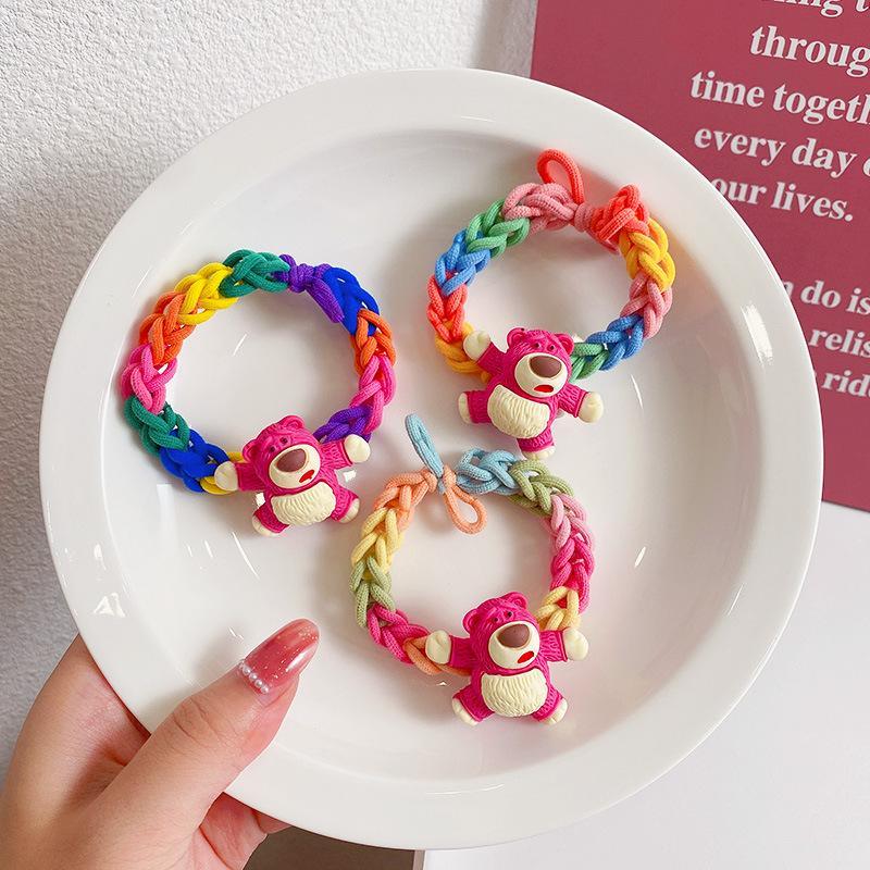 Strawberry Bear Woven Rubber Band Colorful Elastic Hair Tie