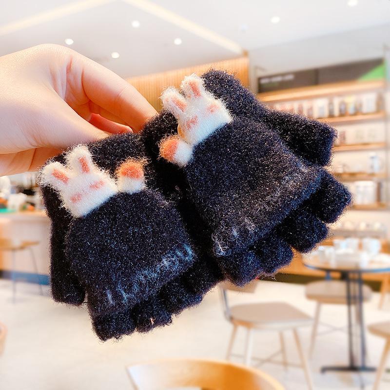 Children's Thickened Warm Half Flip Gloves