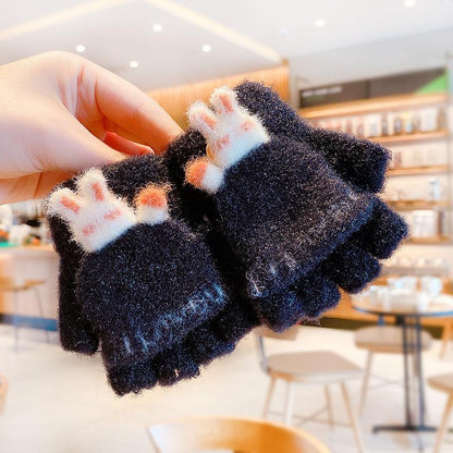 Children's Thickened Warm Half Flip Gloves