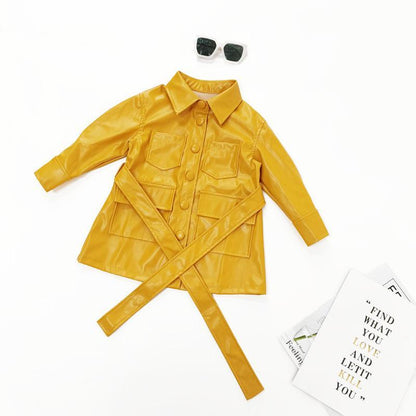 Kids Faux Leather Jacket Lace-Up Leather