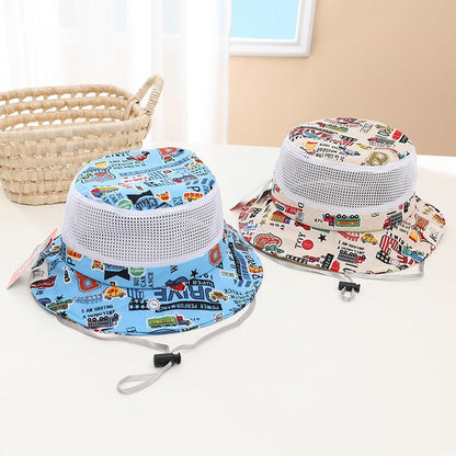 Cartoon Car Print Children's Breathable Sunshade Mesh Hat