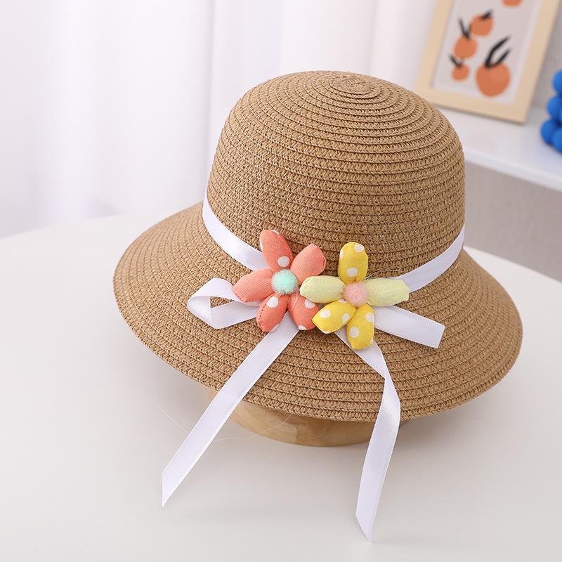 Trendy Flower Streamer Children's Straw Hat Bag Set