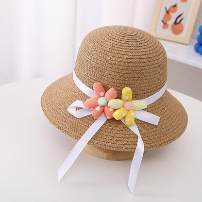 Trendy Flower Streamer Children's Straw Hat Bag Set
