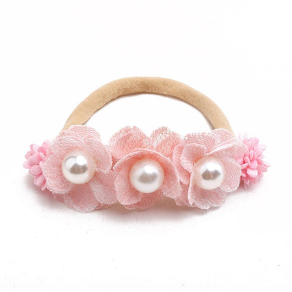 Baby Beige Pearl Rhinestone Nylon Headband