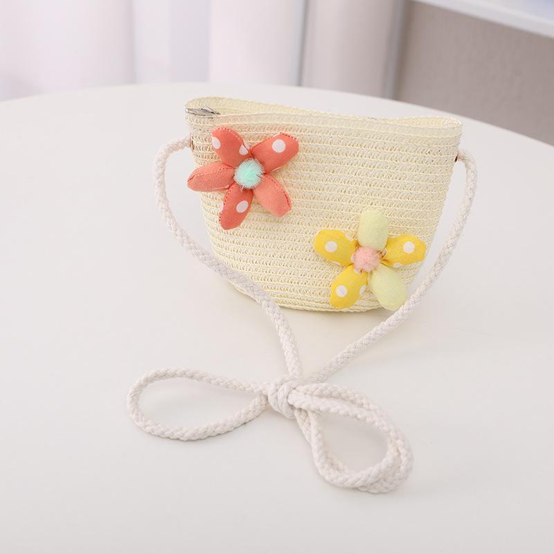 Trendy Flower Streamer Children's Straw Hat Bag Set