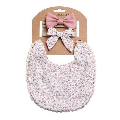 Linen Cotton Printed Baby Towel Bib Headband Set