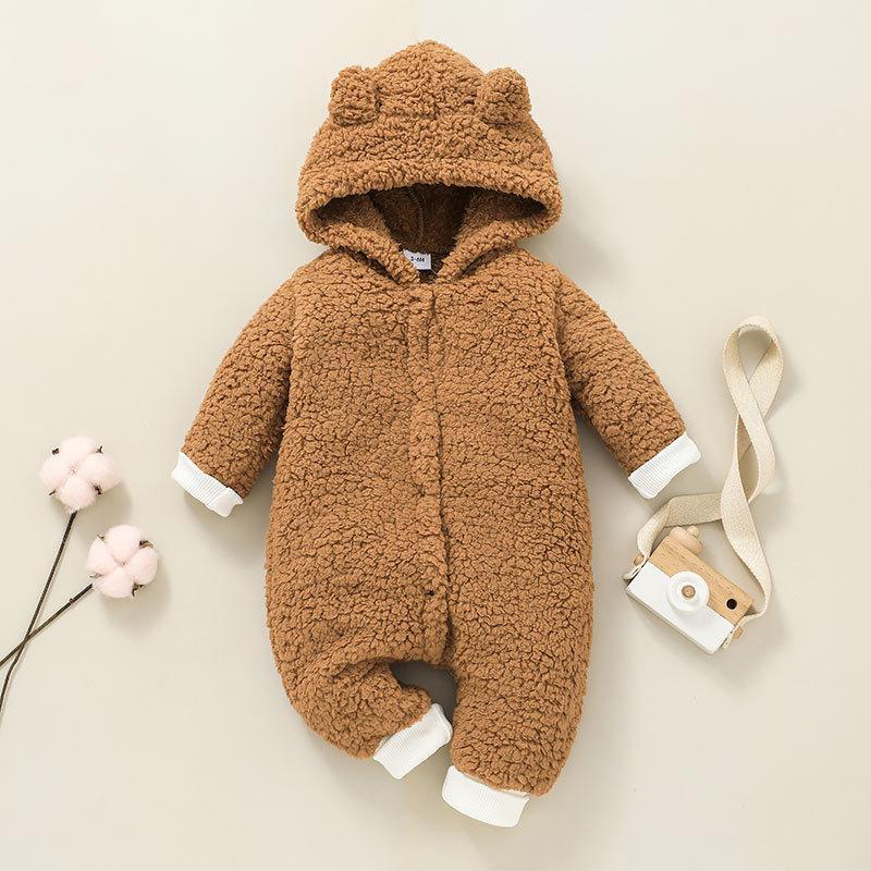 Baby's Solid Color Hooded Jumpsuit