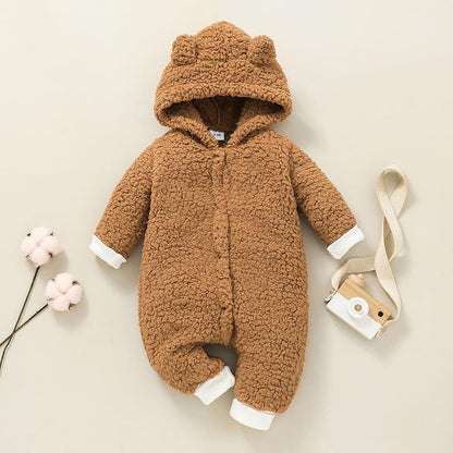 Baby's Solid Color Hooded Jumpsuit