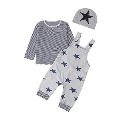 Top Striped Tee Strap Pants Children's Suit