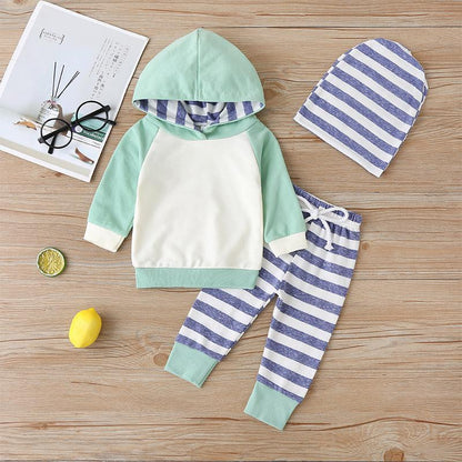 Long Sleeve Sweat Suit Striped Hooded Jacket Pants Two-Piece Set