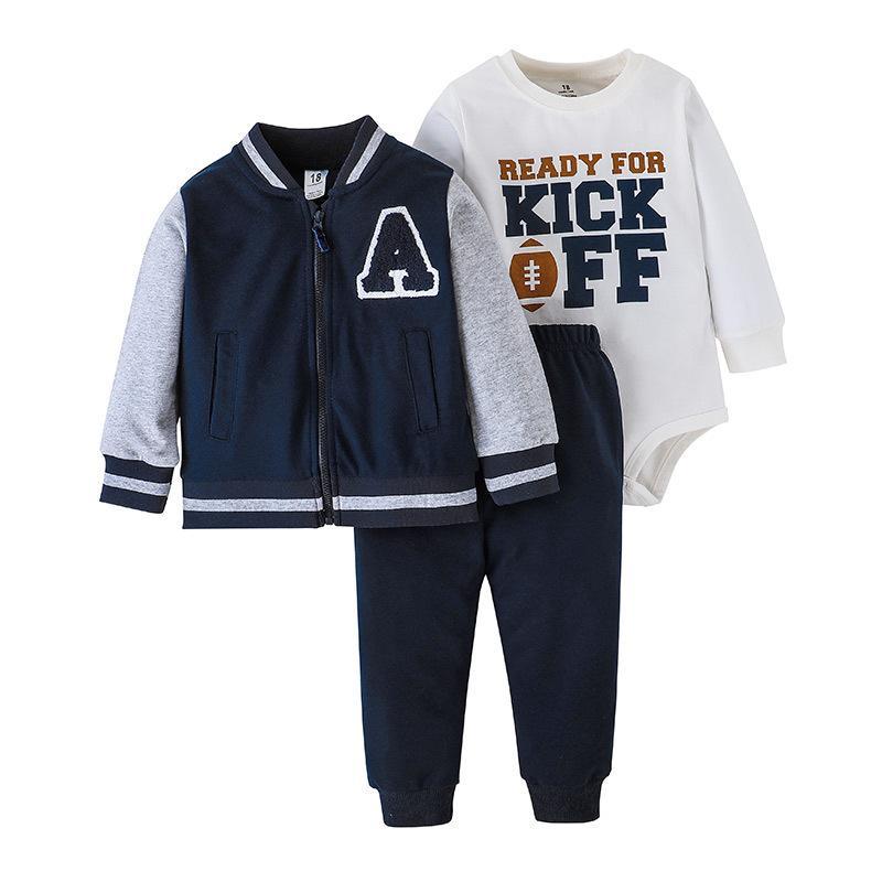 Baby's Striped Long Sleeve Tee Pants Jacket Set of Three