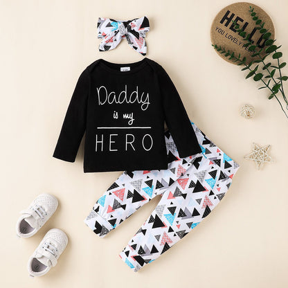 Baby Long Sleeve Jacket Pants Headscarf Three-piece Set