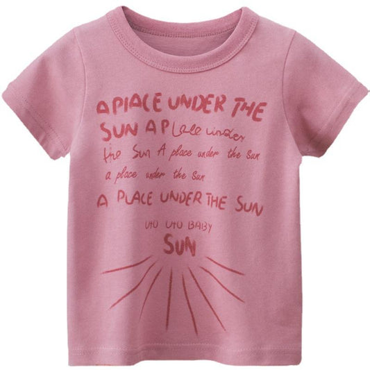 Short sleeved children's foreign style round neck top