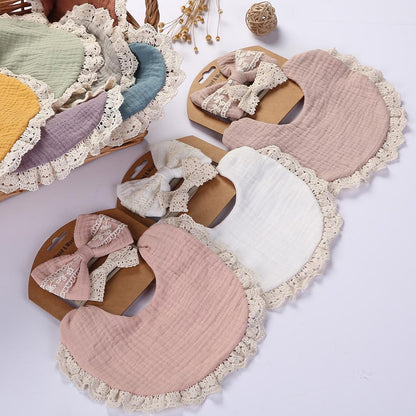 Baby Lace Saliva Towel Headband Set Waterproof Bib
