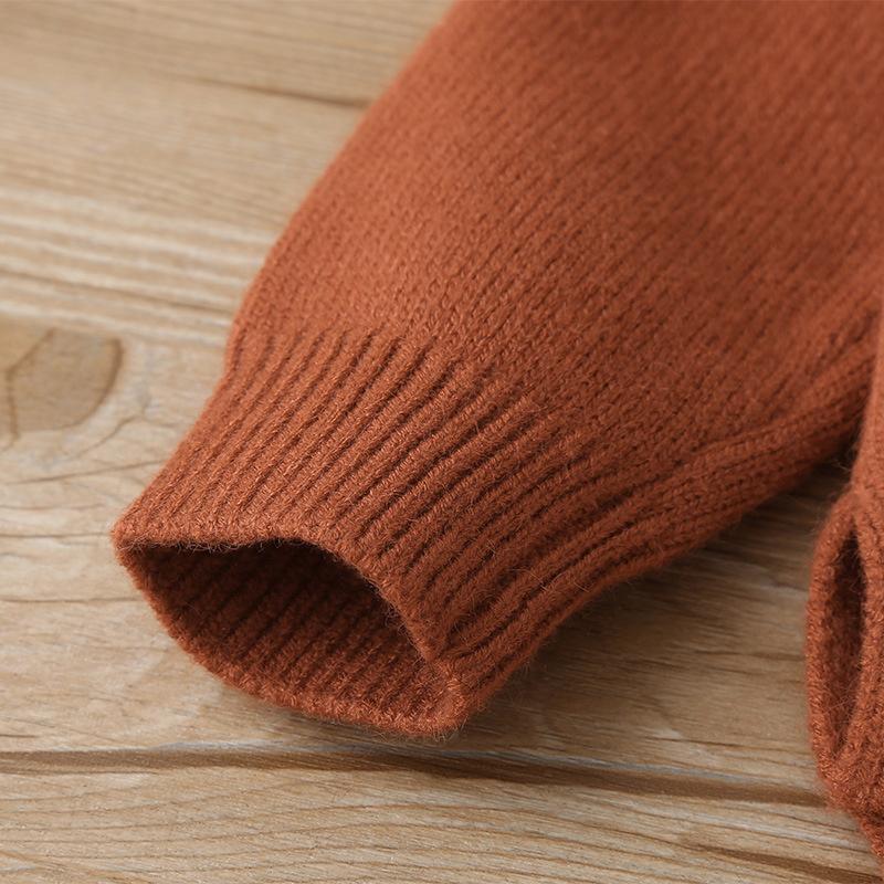 Children's Wear Solid Color Knit Pocket Sweater