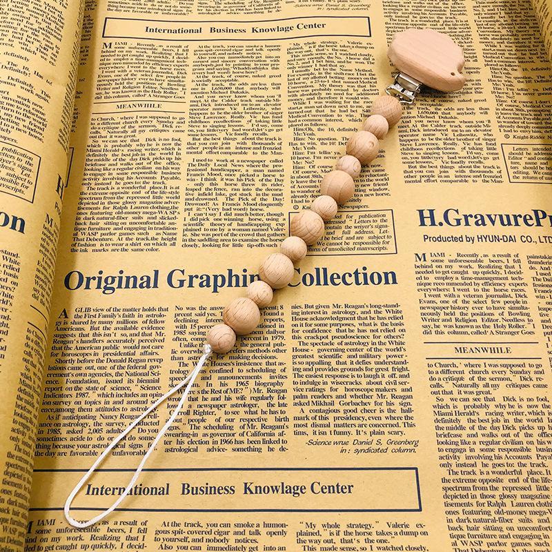 Baby Soothing Nipple Clip Beech Wood Nipple Anti-drop Chain