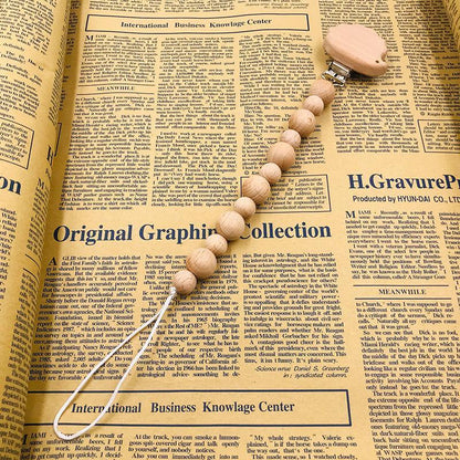 Baby Soothing Nipple Clip Beech Wood Nipple Anti-drop Chain