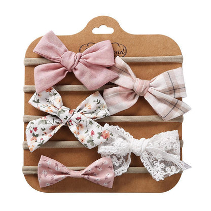 Children's Hair Tie Handmade Bow Hair Band 5pc/set