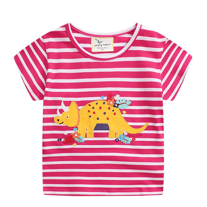 Girls' short sleeved T-shirt embroidered dinosaur