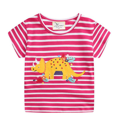 Girls' short sleeved T-shirt embroidered dinosaur