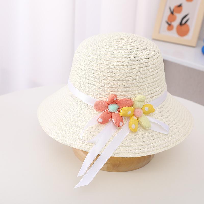 Trendy Flower Streamer Children's Straw Hat Bag Set