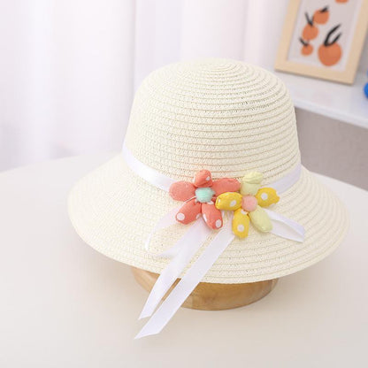Trendy Flower Streamer Children's Straw Hat Bag Set