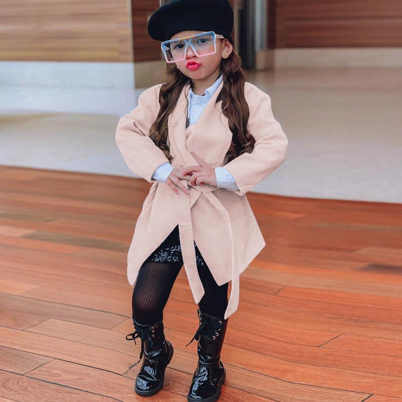 Children's Wear Long Coat with Large Lapel Lace