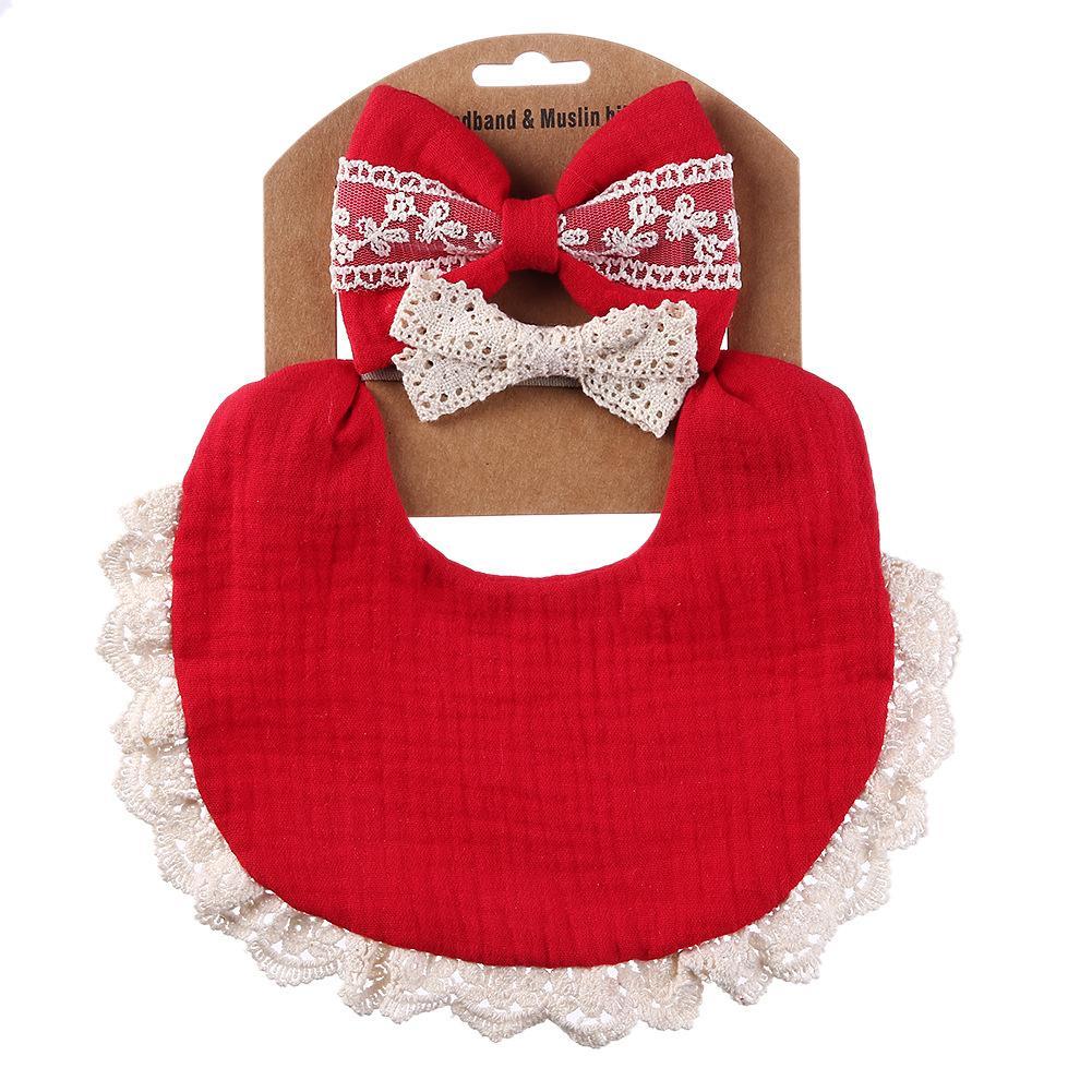 Baby Lace Saliva Towel Headband Set Waterproof Bib