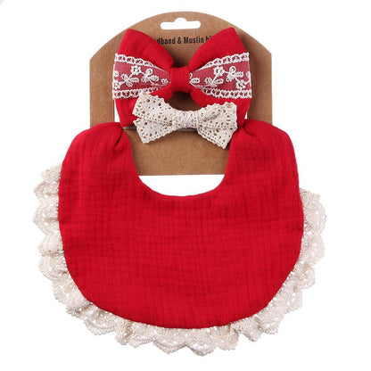 Baby Lace Saliva Towel Headband Set Waterproof Bib