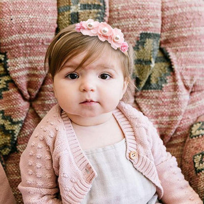 Baby Beige Pearl Rhinestone Nylon Headband