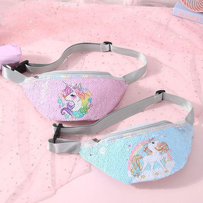 Kids Shoulder Bag Unicorn Printed Sequined Waist Bag