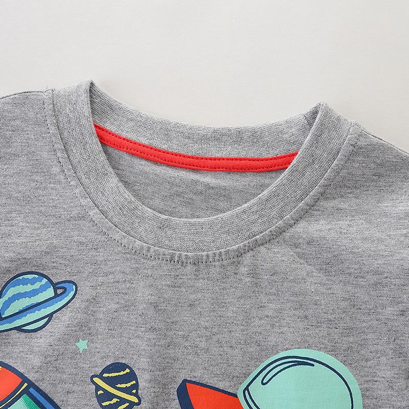 Knitted cotton short sleeve T-shirt cartoon round neck