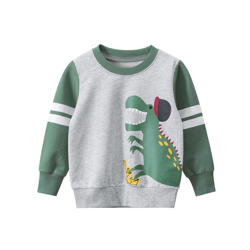 Children's Wear Dinosaur Green Grey Long Sleeve Tee