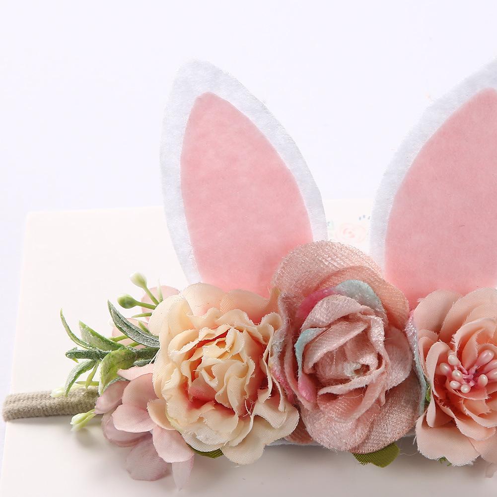 Children's Artificial Flower Hair Tie Handmade Rabbit Ear Headband