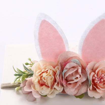 Children's Artificial Flower Hair Tie Handmade Rabbit Ear Headband