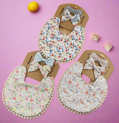 Plaid Printed Baby Triangle Towel Bib Headband Set