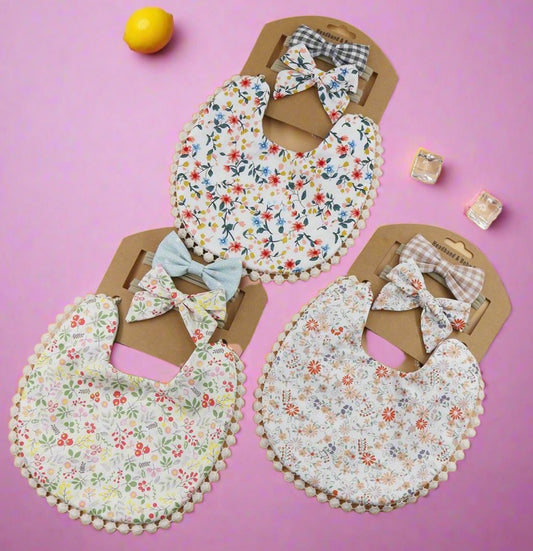 Plaid Printed Baby Triangle Towel Bib Headband Set