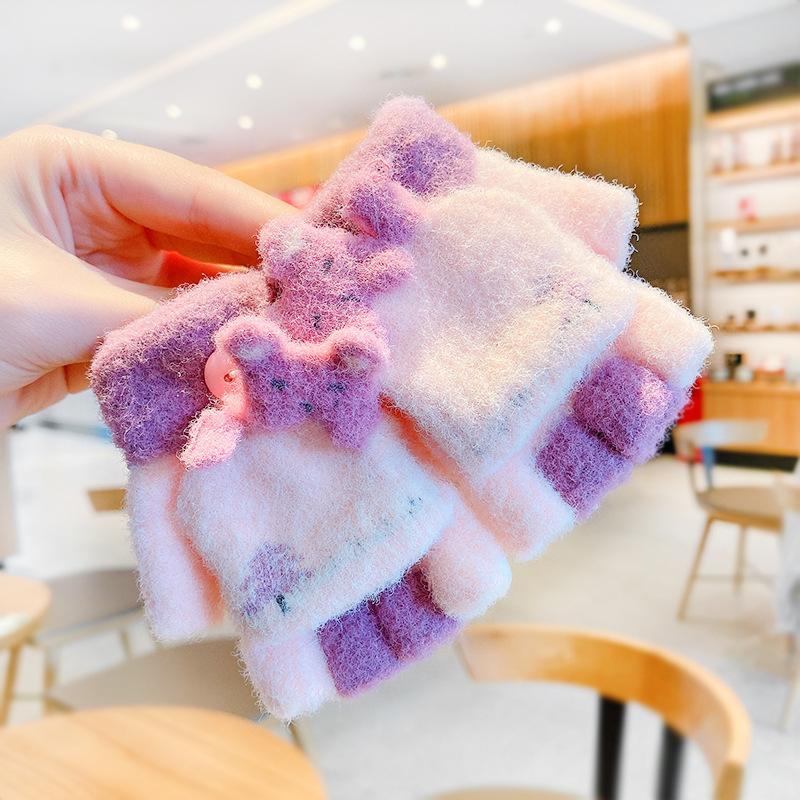 Children's Thickened Warm Half Flip Gloves