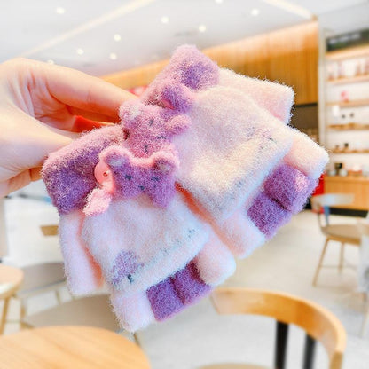 Children's Thickened Warm Half Flip Gloves