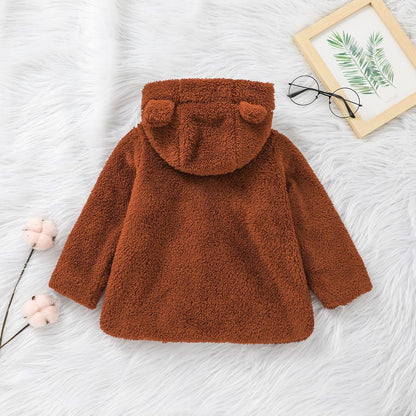 Children's Grain Fleece Hooded Cardigan Coat