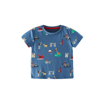 Boys' cartoon cotton short sleeve handsome top round neck T-shirt