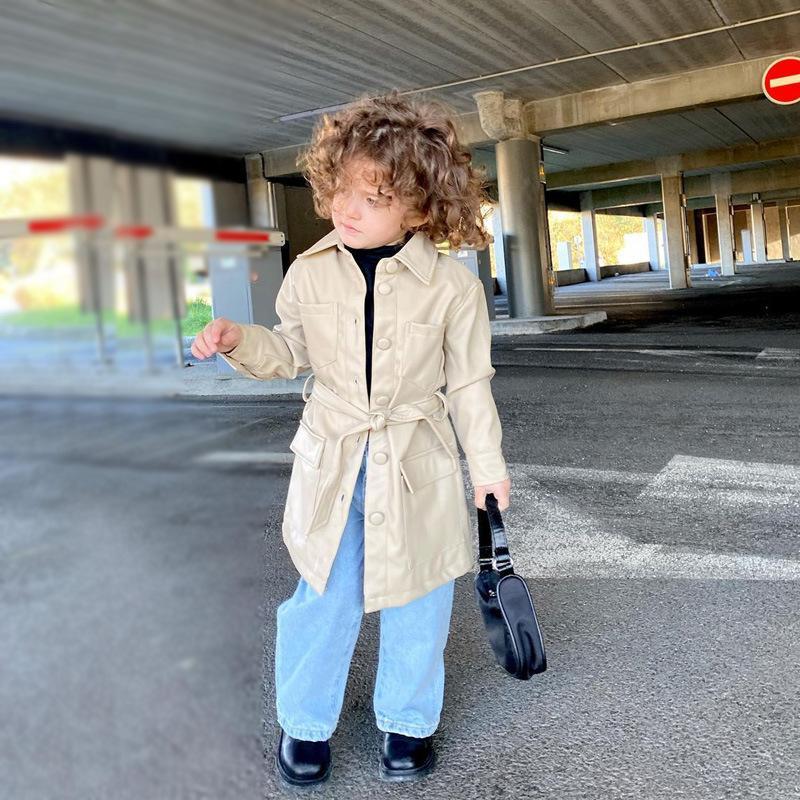 Kids Faux Leather Jacket Lace-Up Leather