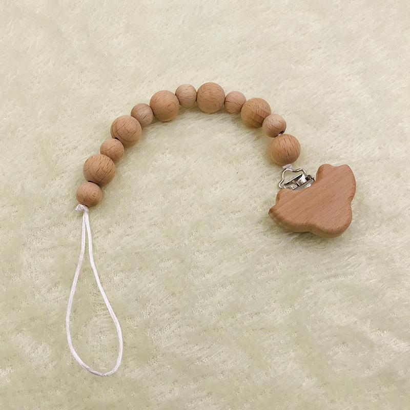 Baby Soothing Nipple Clip Beech Wood Nipple Anti-drop Chain