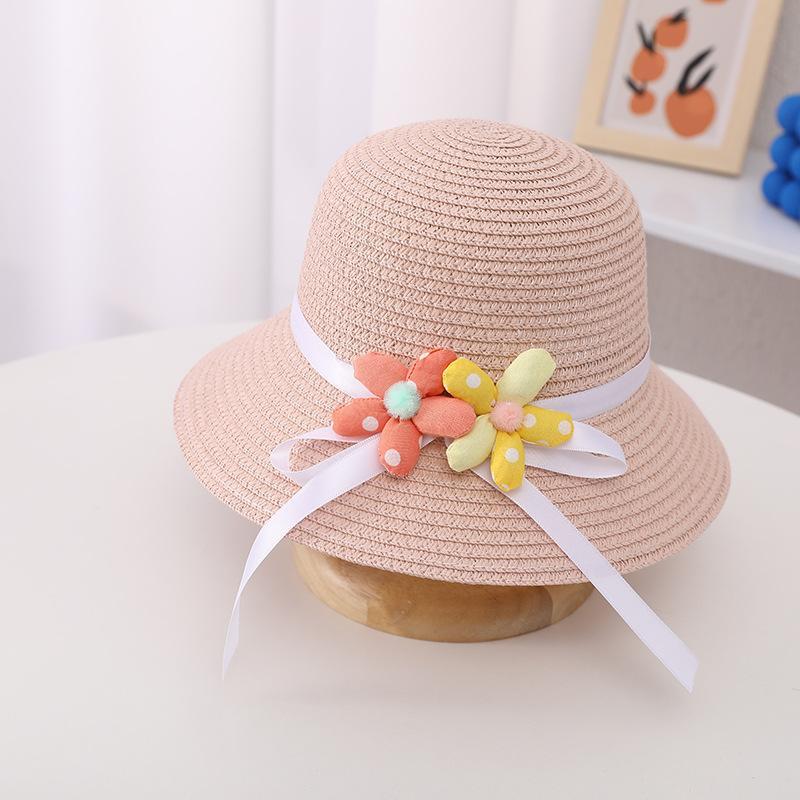 Trendy Flower Streamer Children's Straw Hat Bag Set