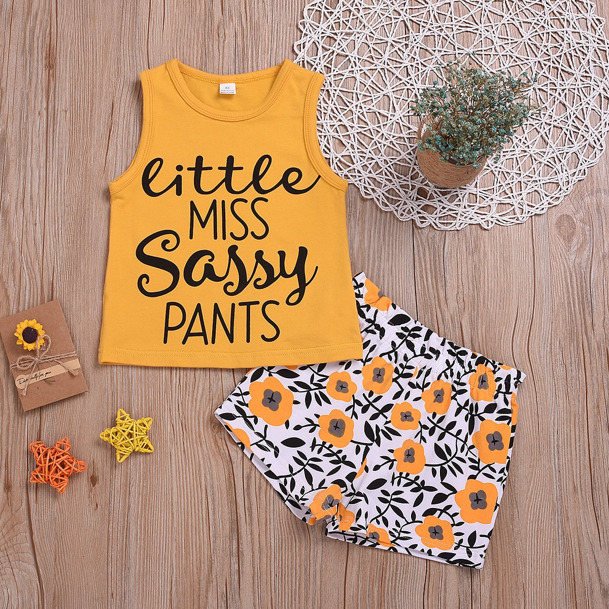 Sleeveless vest chrysanthemum sun printed shorts two piece set