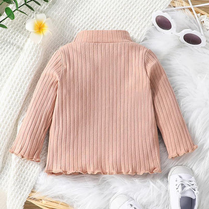 Children's Long Sleeve Knit Top with Half High Neck