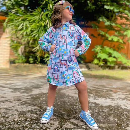 Children's Casual Long Sleeve Printed Dress Petticoat